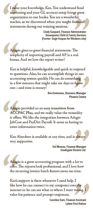 Adagio is a great accounting program with a lot to offer. The reports look professional, and I love how the recurring invoice batch feature saves me time.